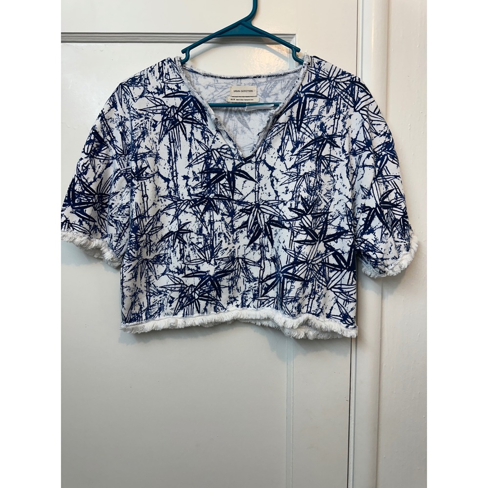 Urban Outfitters Blue White Bamboo Print Fringed Crop Top XS